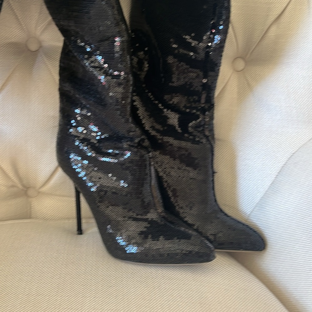 Rare thigh, high black sequence boots Sergio Ross size 9 - Picture 6 of 12